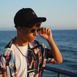 V Script Relaxed Snapback – Black